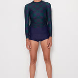 Ruched Rashguard - Navy & Green Checkers